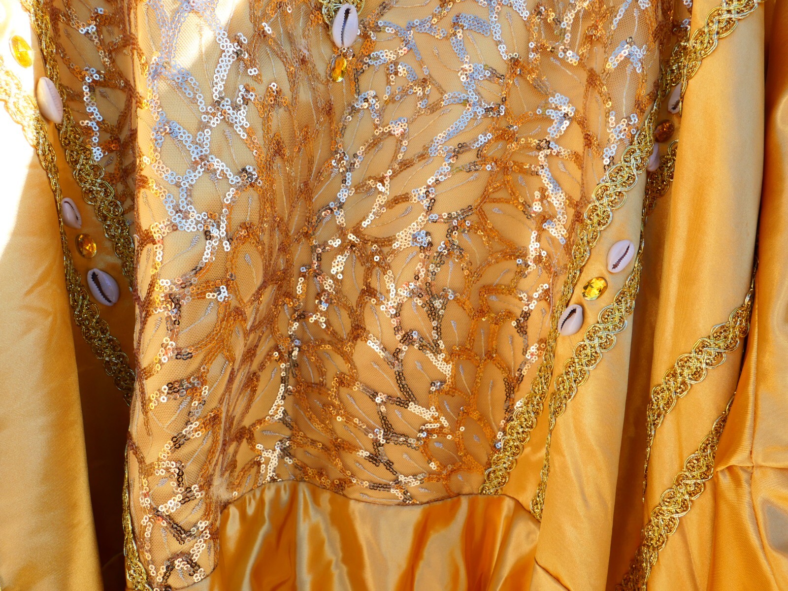 Super Plus Size 88 inch Waist -Yellow 2 Piece African Queen Dress with Seashells