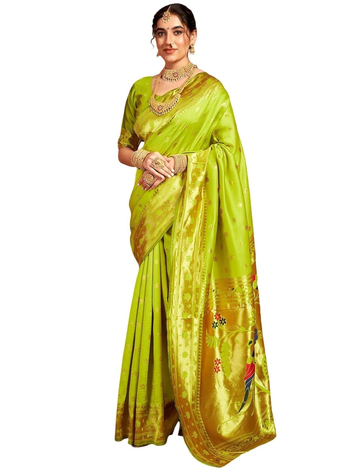 Women’s Silk Paithani Jacquard Weaving Saree with Unstitched Blouse Piece