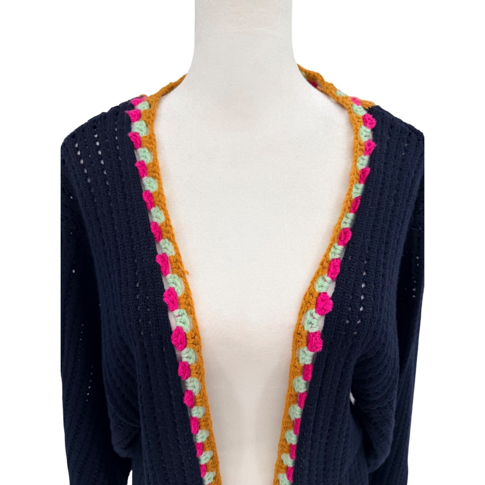 Anthropologie Day Out Duster Kimono Sweater OSFM Navy Blue Multicolor Boho