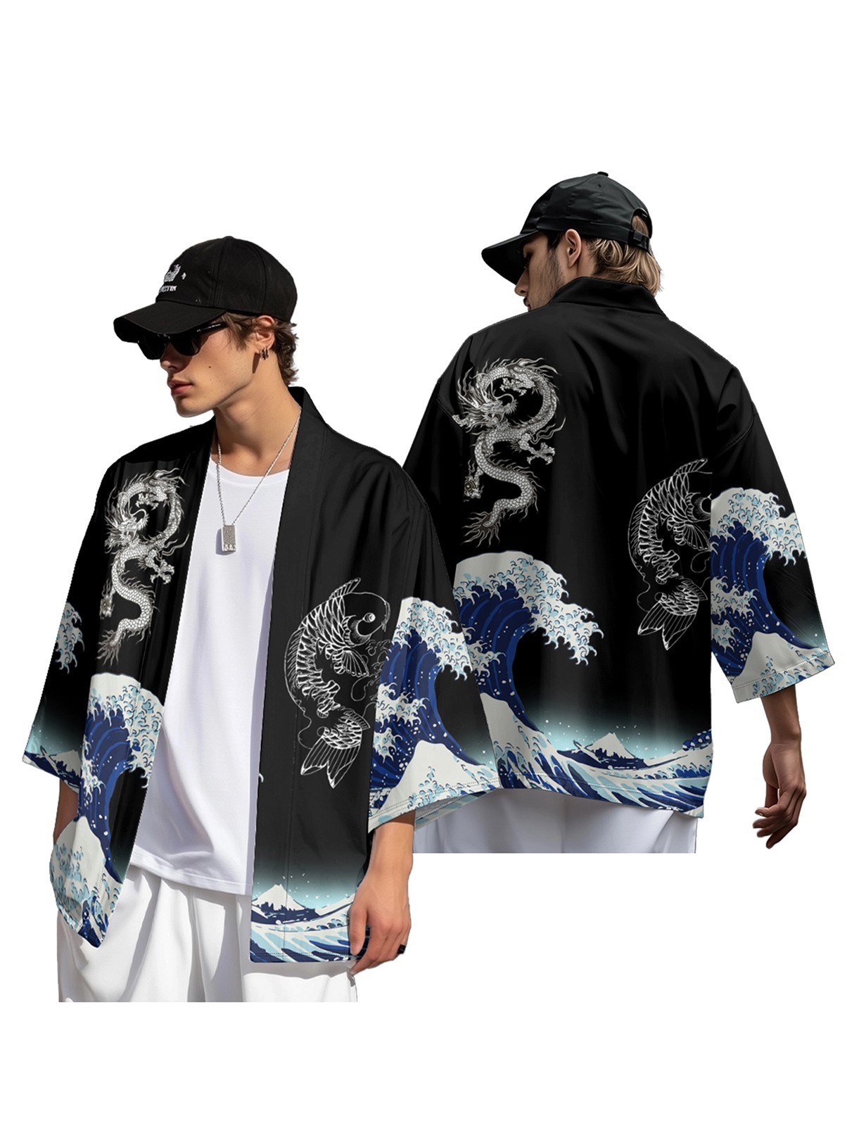 Niepce Japanese Graphic Kimono Cardigan Shirt with Lightweight Streetwear Shorts