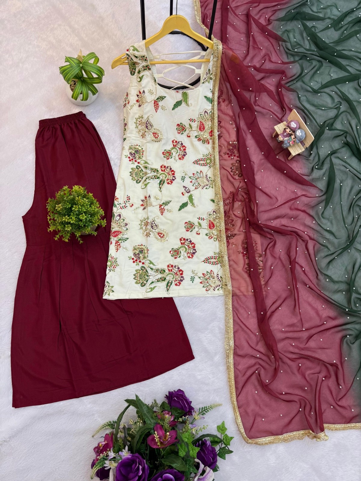 Designer sequin embroidered sleeveless sharara suit with dupatta set party wear