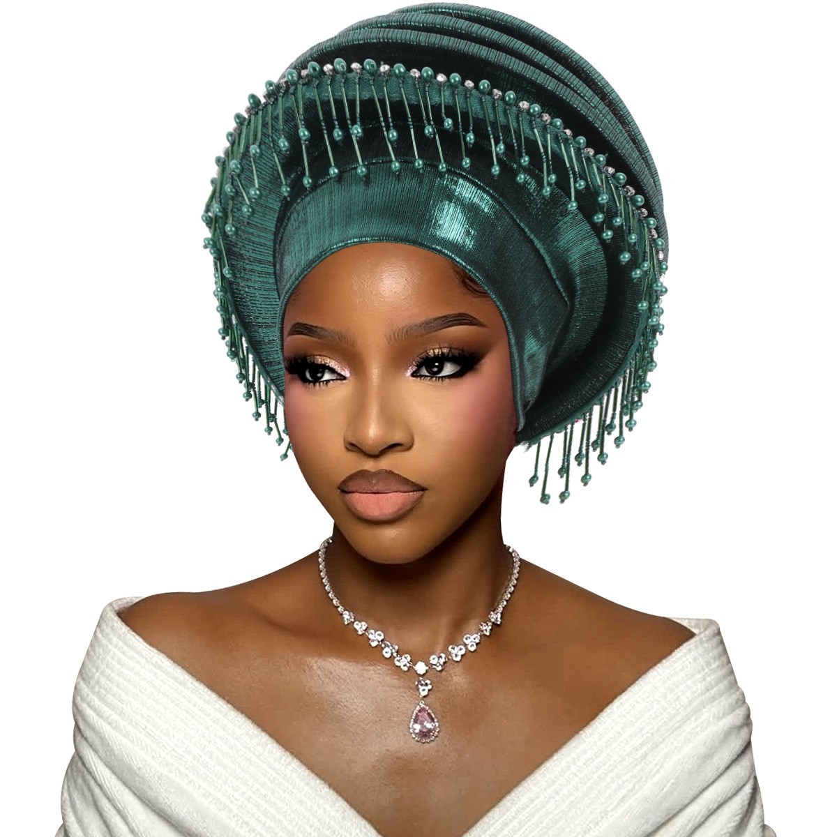 Women Nigerian African Turban Multi-Layer Bonnet Cap Headwear Headtie Tassel Hat