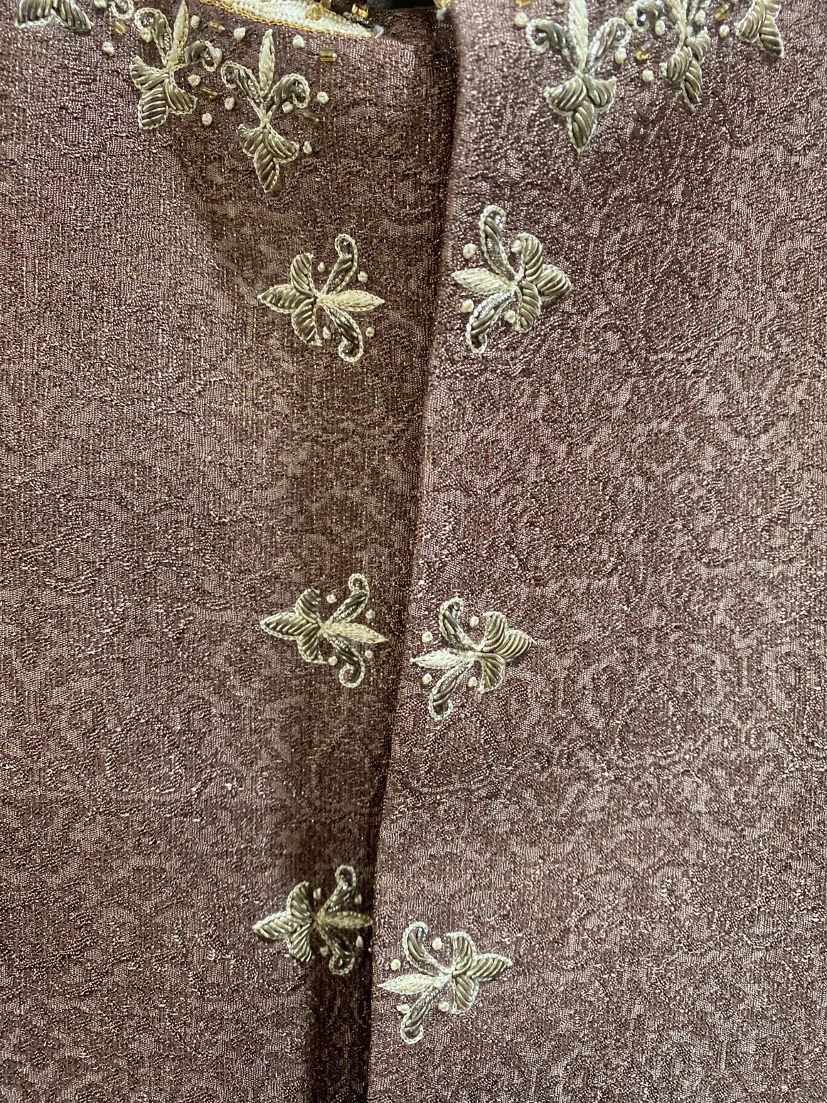 Sherwani Men’s Long Coat-like Formal Garment with Gold Embroidery
