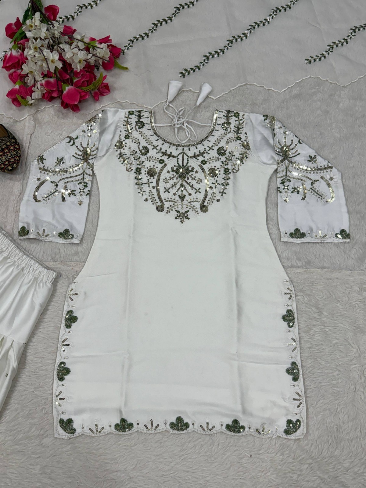 Latest Heavy Japan Satin White Top Bottom With Dupatta For Women Party Wear