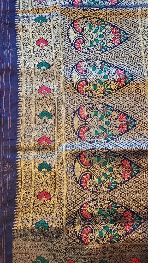 Bangalore Silk Saree Meenakari Zari Woven Work Unstitched Blouse Party Wear
