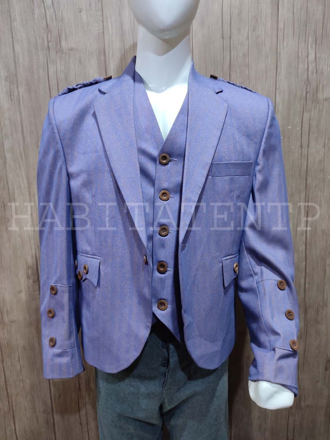 Purple Herringbone Tweed Crail Argyle Scottish Kilt Jacket & Vest