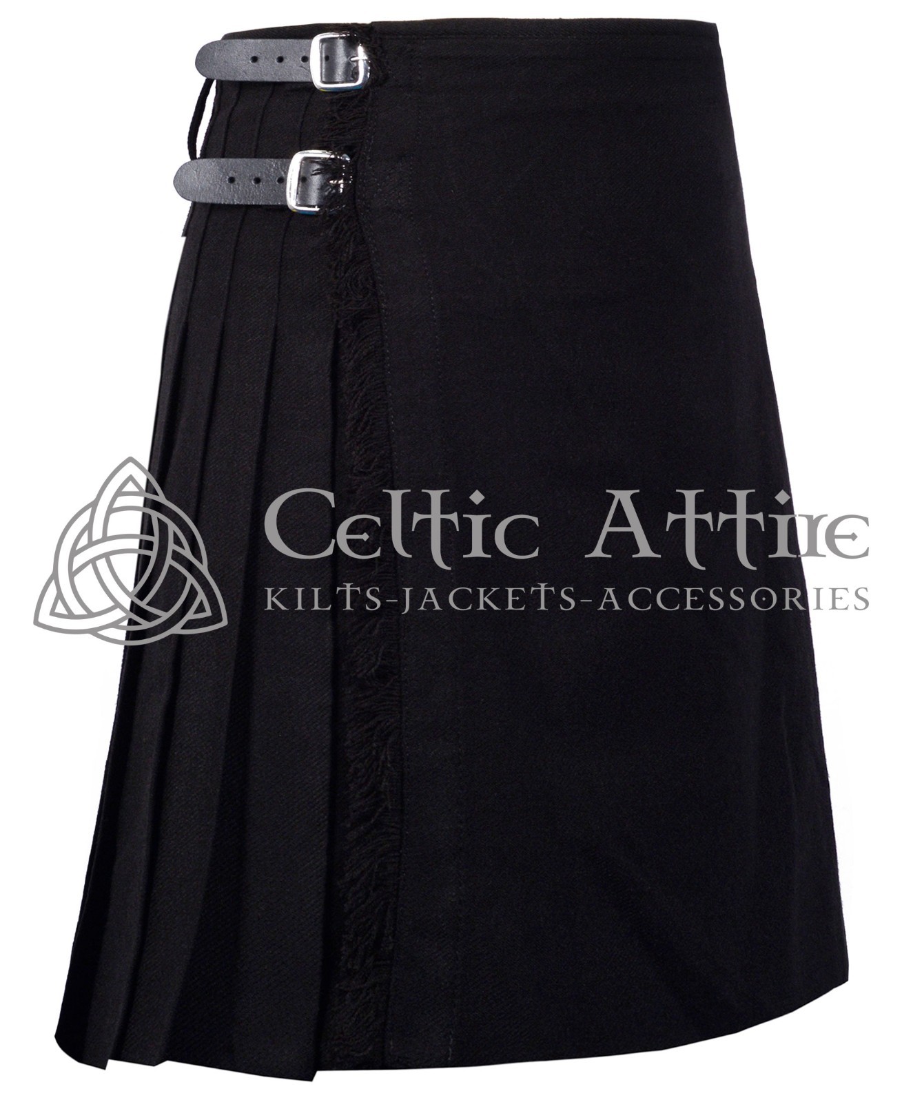 Solid Black Tartan 8 Yard Scottish Kilt – Made to Order By Celtic Attire