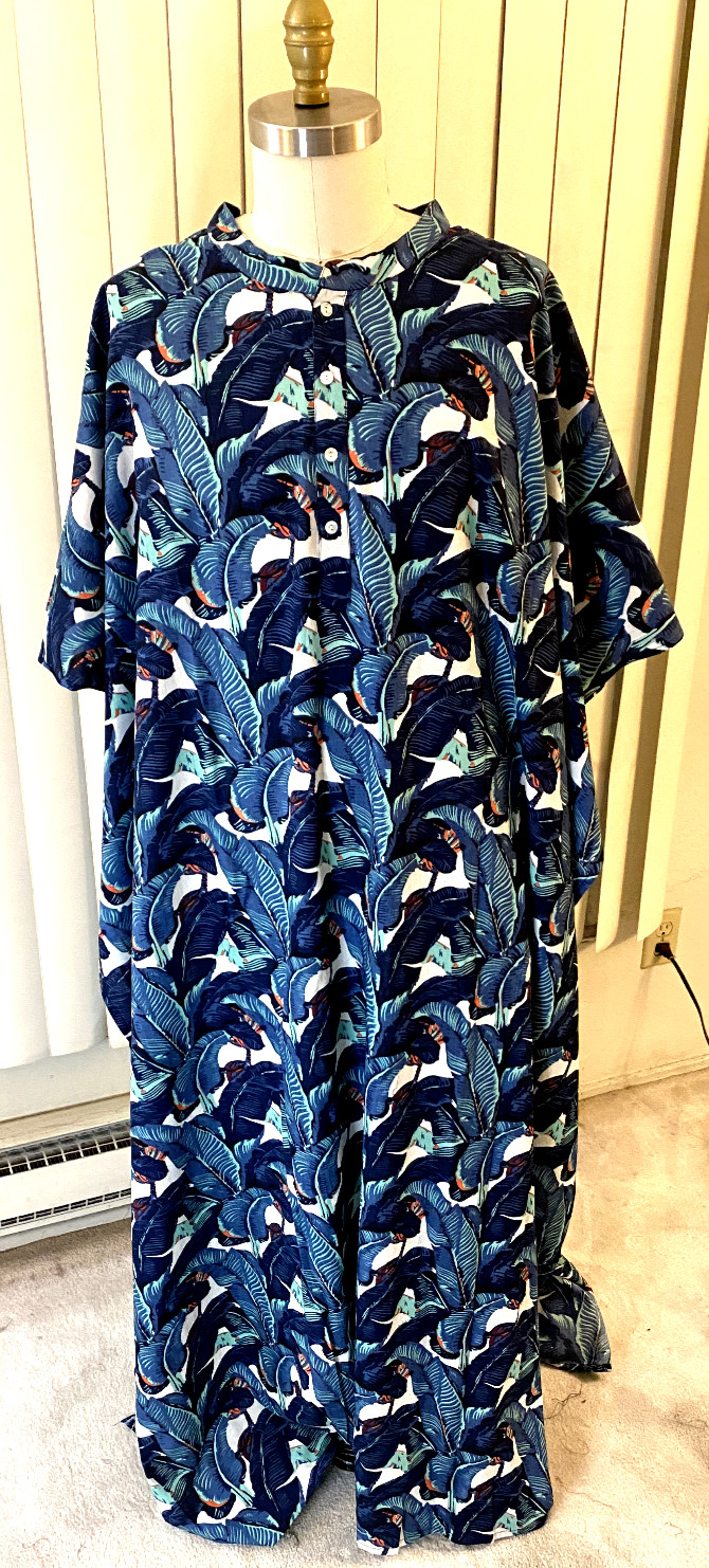 Kaftan Blue Banana Leaf Blanche Devereaux Women’s Men’s Unisex New Cotton Light
