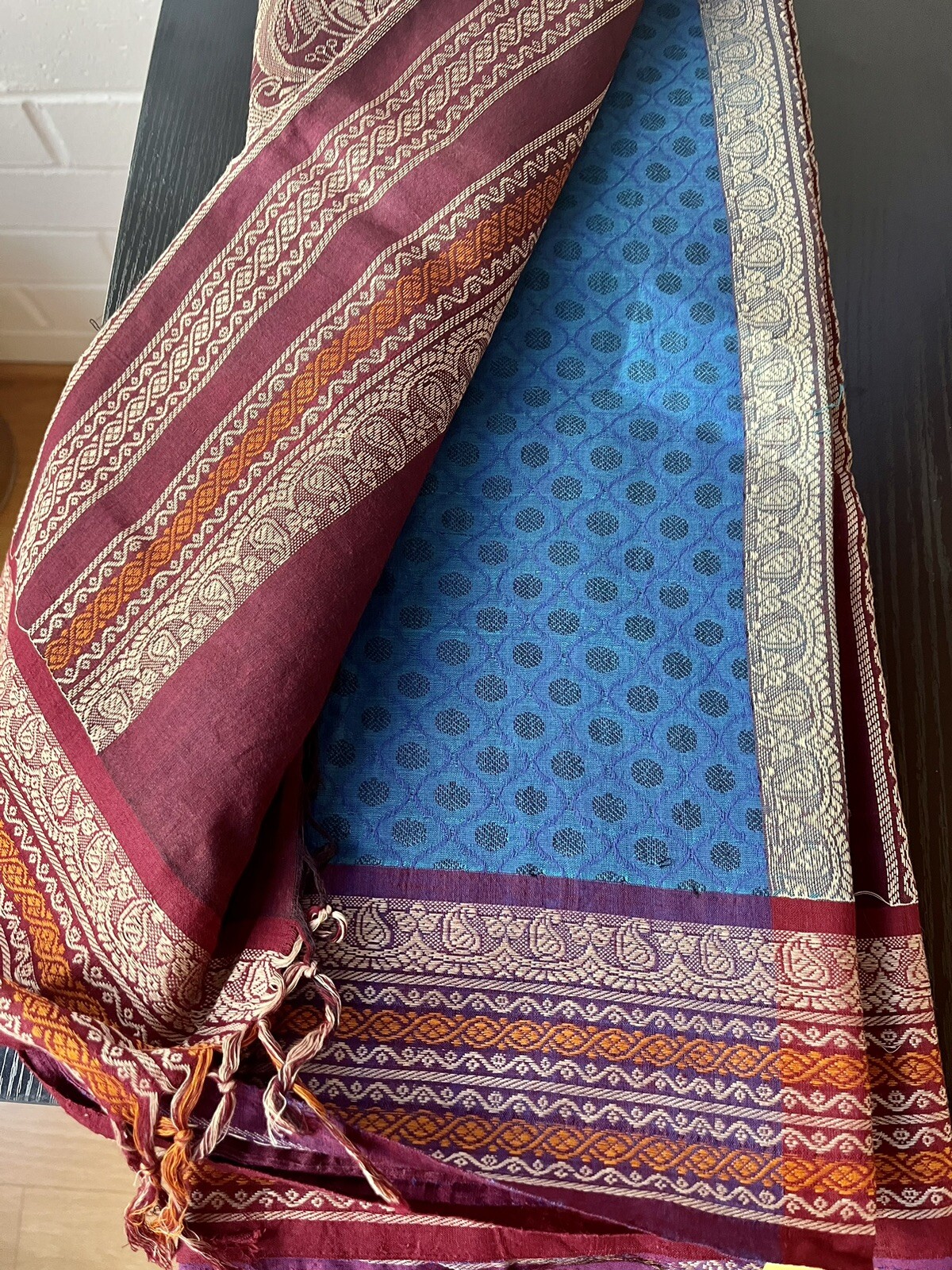 Handloom Multicolored Organic Cotton Saree & Stitched Choli Blouse (Size 4-8)