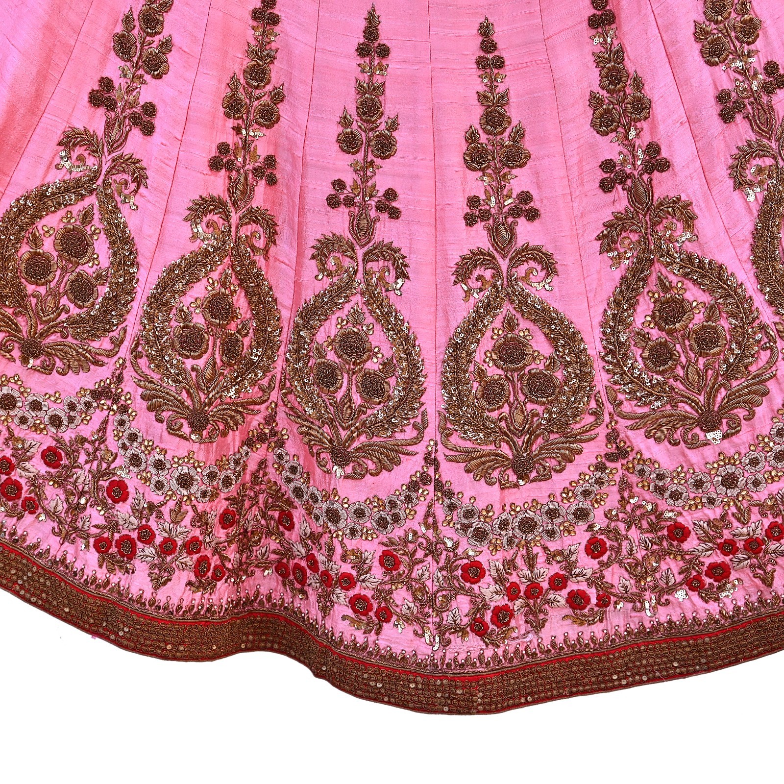 Indian Heavy Pink Red Raw Silk & Net Hand Embroidered Designer Lehenga 3pcs Set