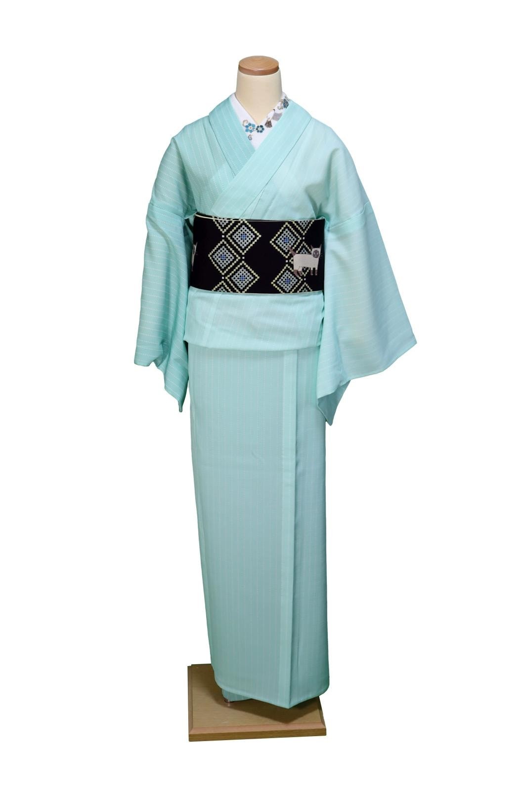 some-pri Hitoe Kimono ‘Stripe Polka Dots’ Aqua Green (Made-to-Order)