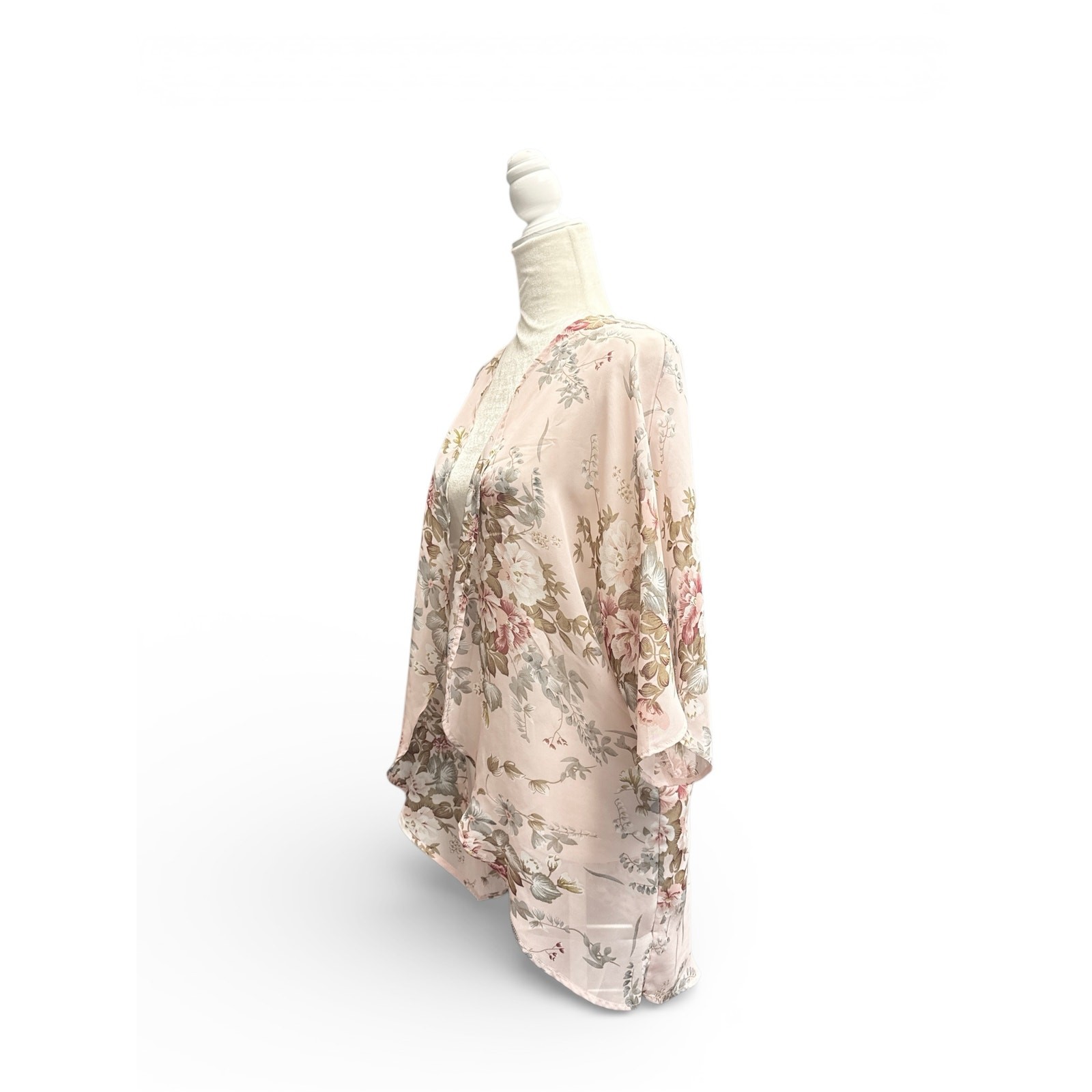 Light Pink Sheer Floral Open Front Kimono Size Small