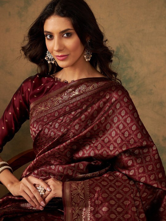 Banarasi Silk Saree Woven Designer Zari Indian Ethnic Sari Blouse For Womens
