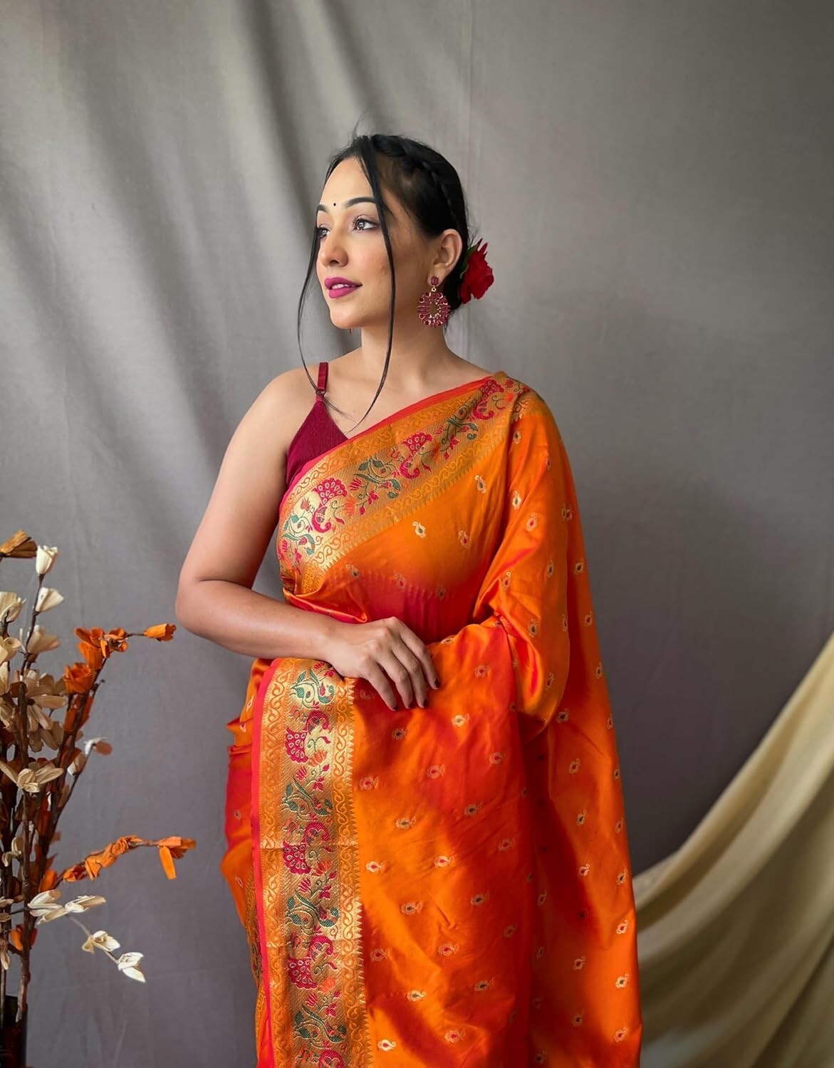 Women’s Paithani Soft Lichi Silk Kanjivaram Sarees With Blouse Piece