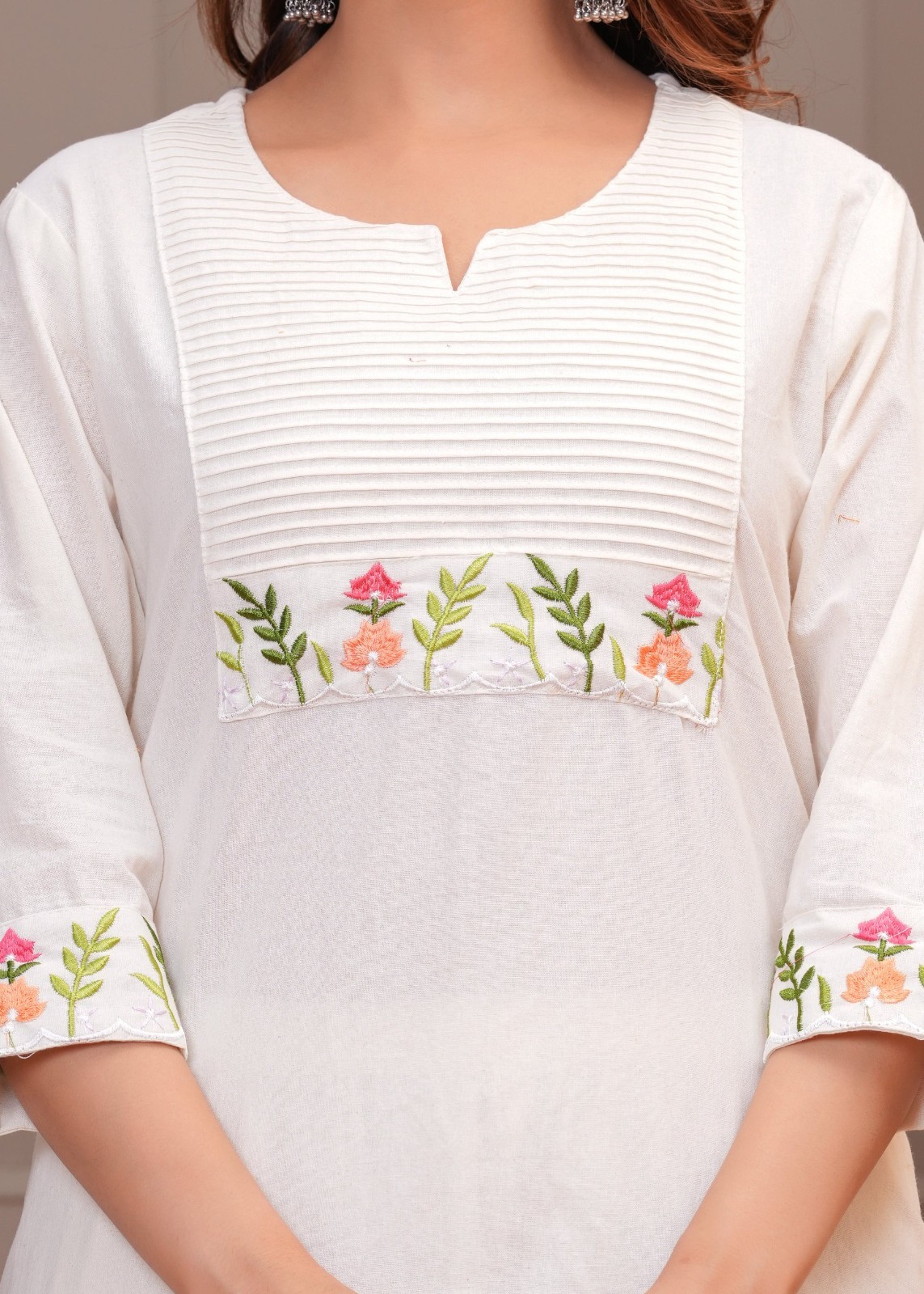 Women’s White Embroidered Straight Kurti | Elegant Daily & Office Wear (NF-52)