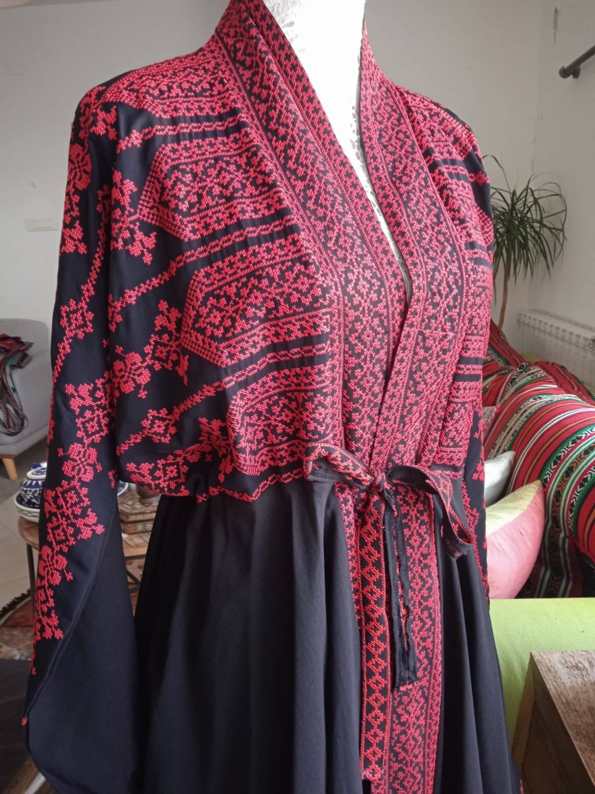 Palestinian Tatreez Embroidery Set – Modern Black & Red Abaya Pant Suit