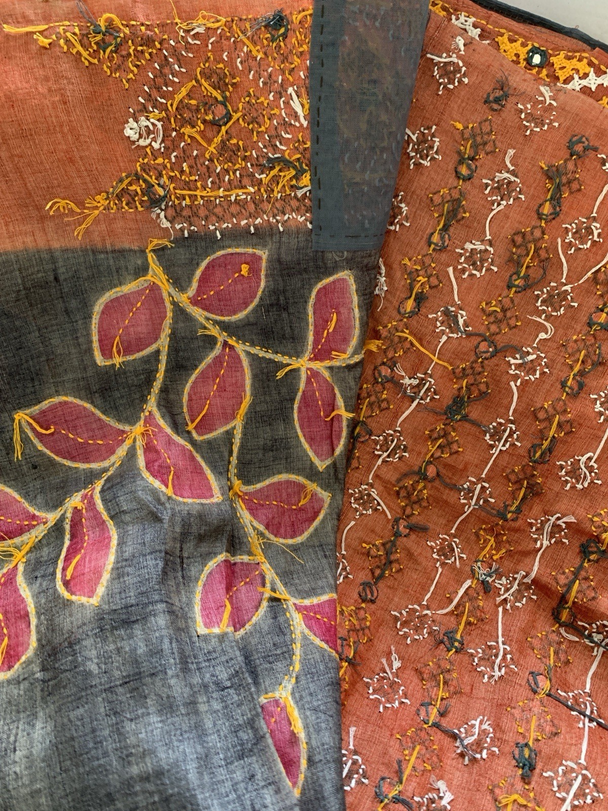 Gray Gujurati Stitch Tussar Silk Saree sari Festival party wear For Women