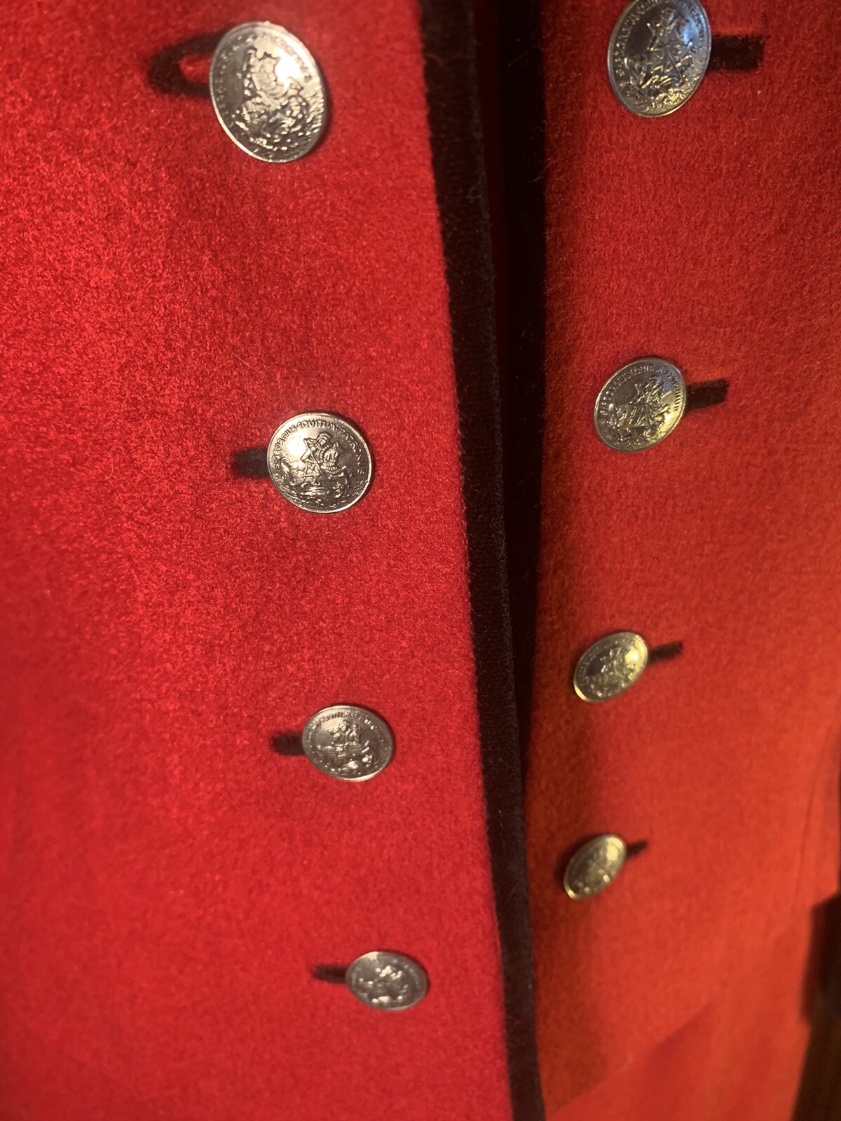 Vintage Christmas Tyrol Loden Pischl Womens Red Wool Suit Black Velvet Collar 40