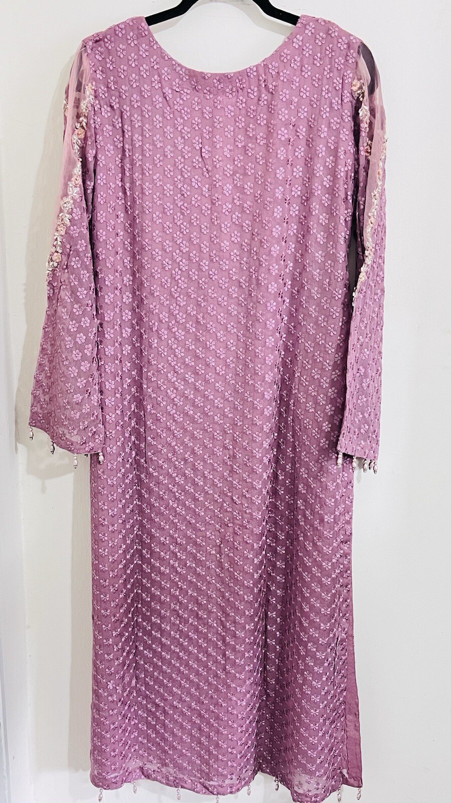 ALLY’s LAAM New 3 Pcs MUAVE Embroidered CHIFFON Pakistani Stitched MEDIUM Dress