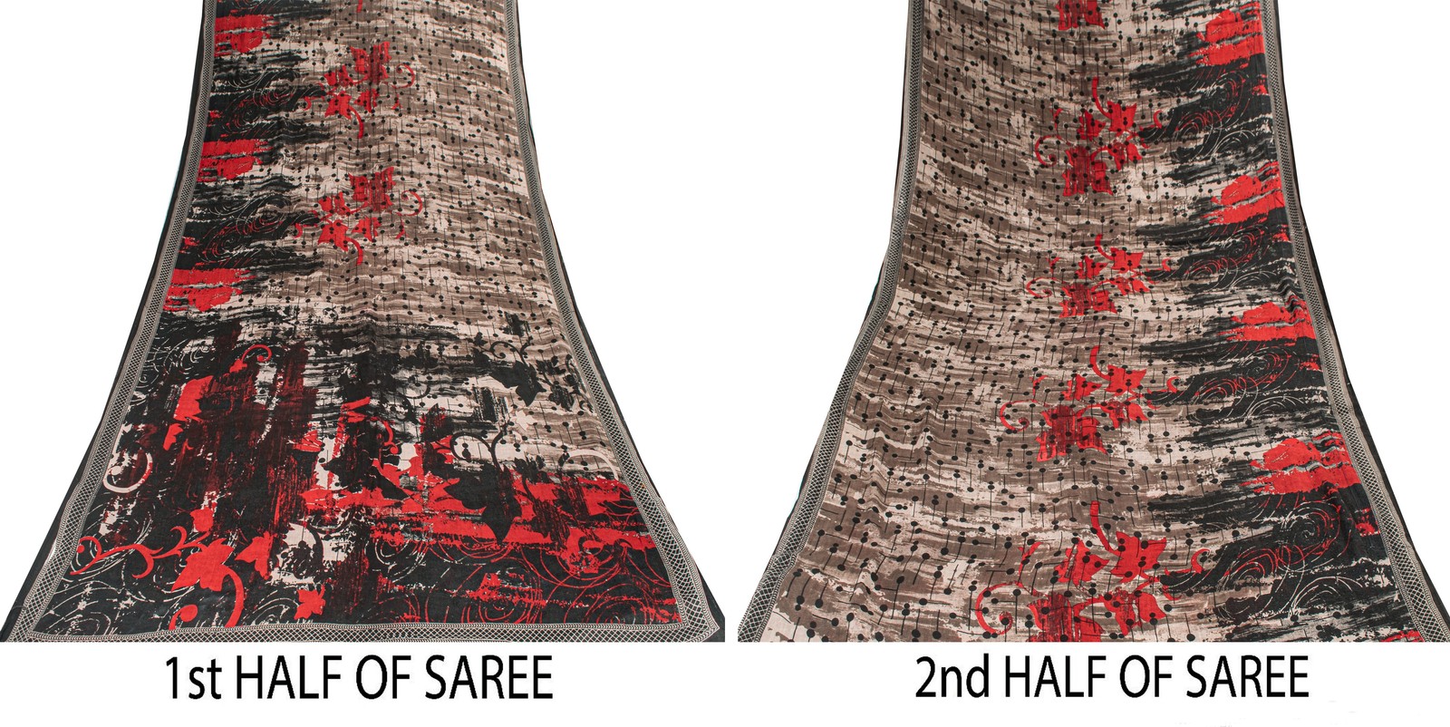 Sanskriti Vintage Gray & Black Pure Cotton Sarees 5+Yd Craft Abstract Print Sari