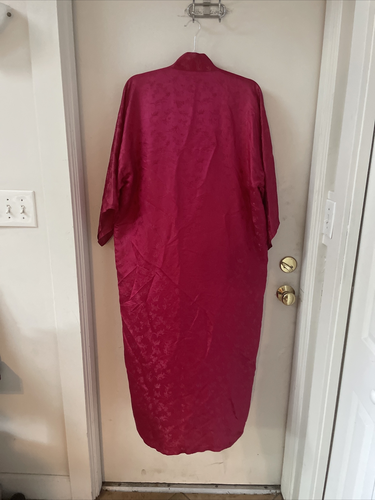 Vintage Esme 100% Silk Hot Pink Asian Snap Front Robe Caftan Size M