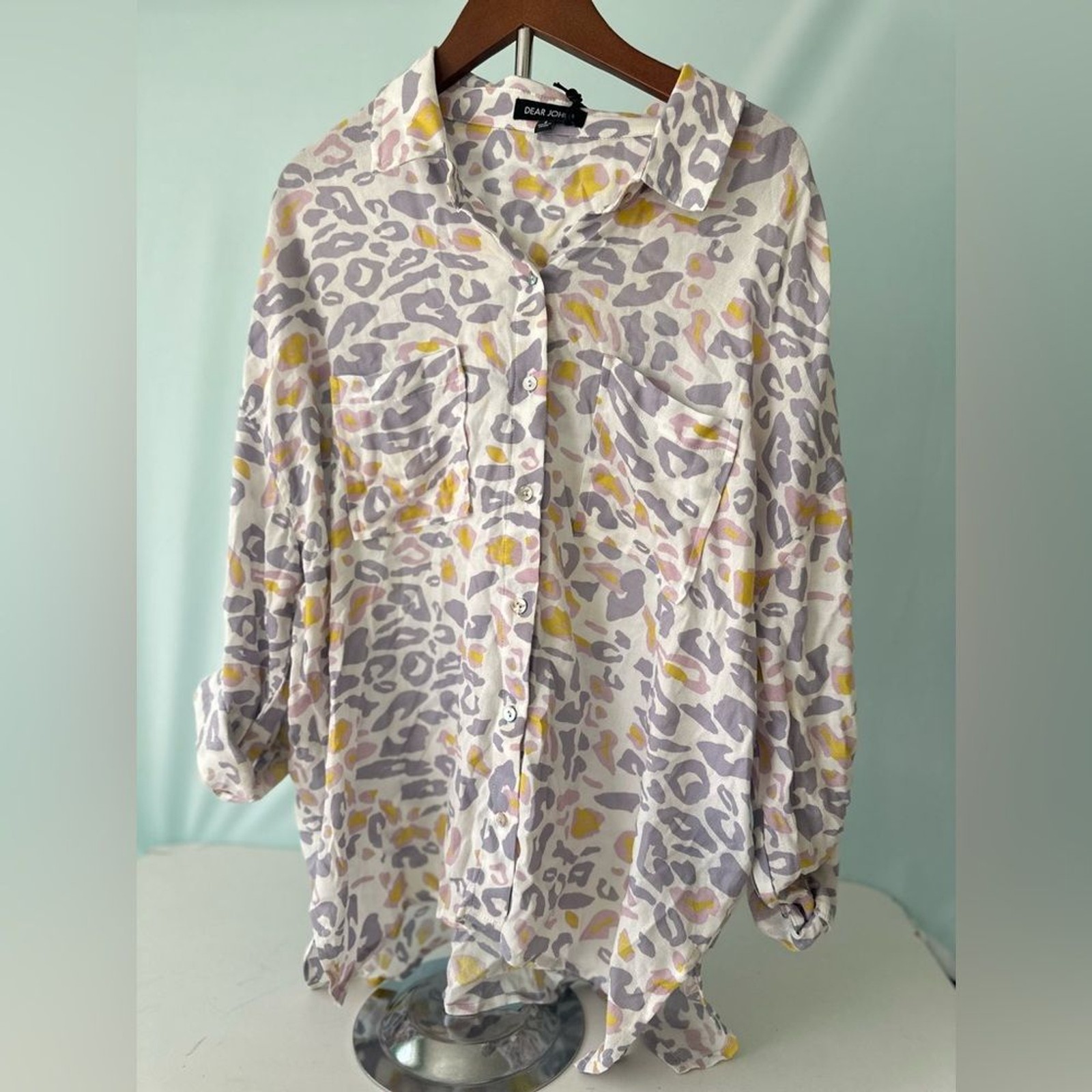 DEAR JOHN Gray & Yellow Abstract Animal Print Tunic Blouse NWT