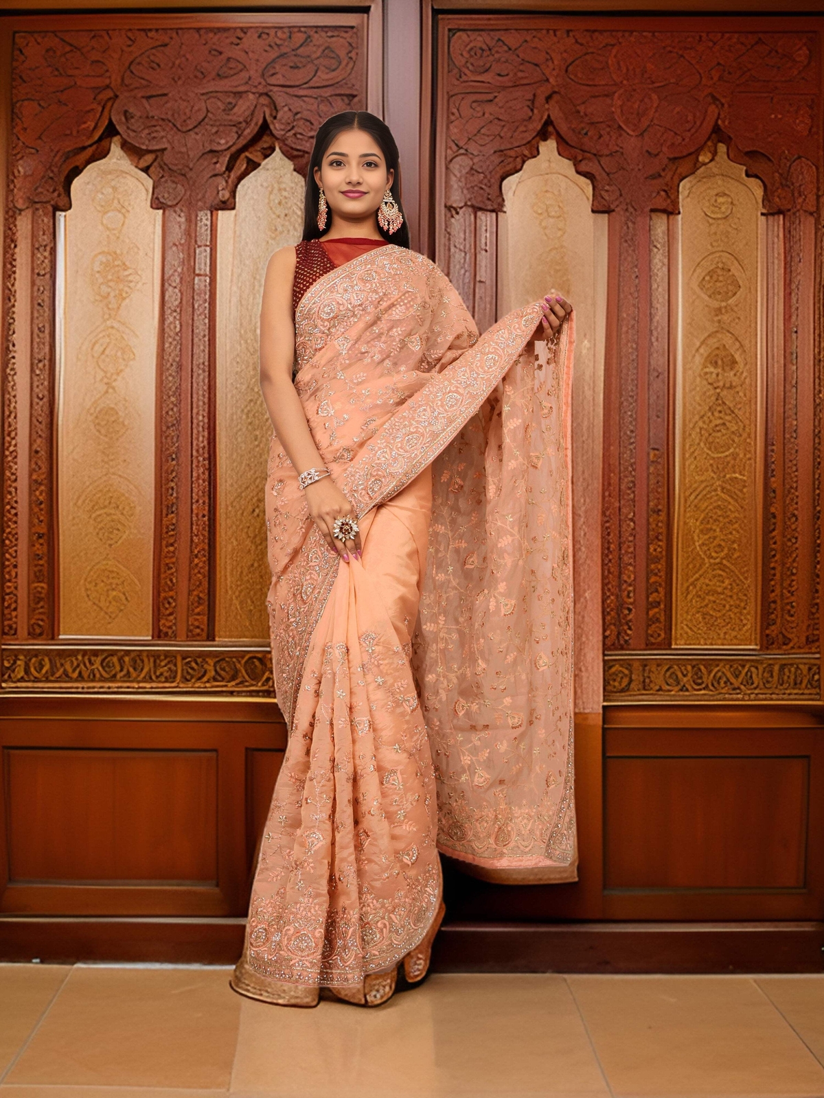 Designer Saree with Stone & Heavy Embroidery Work by Shreekama