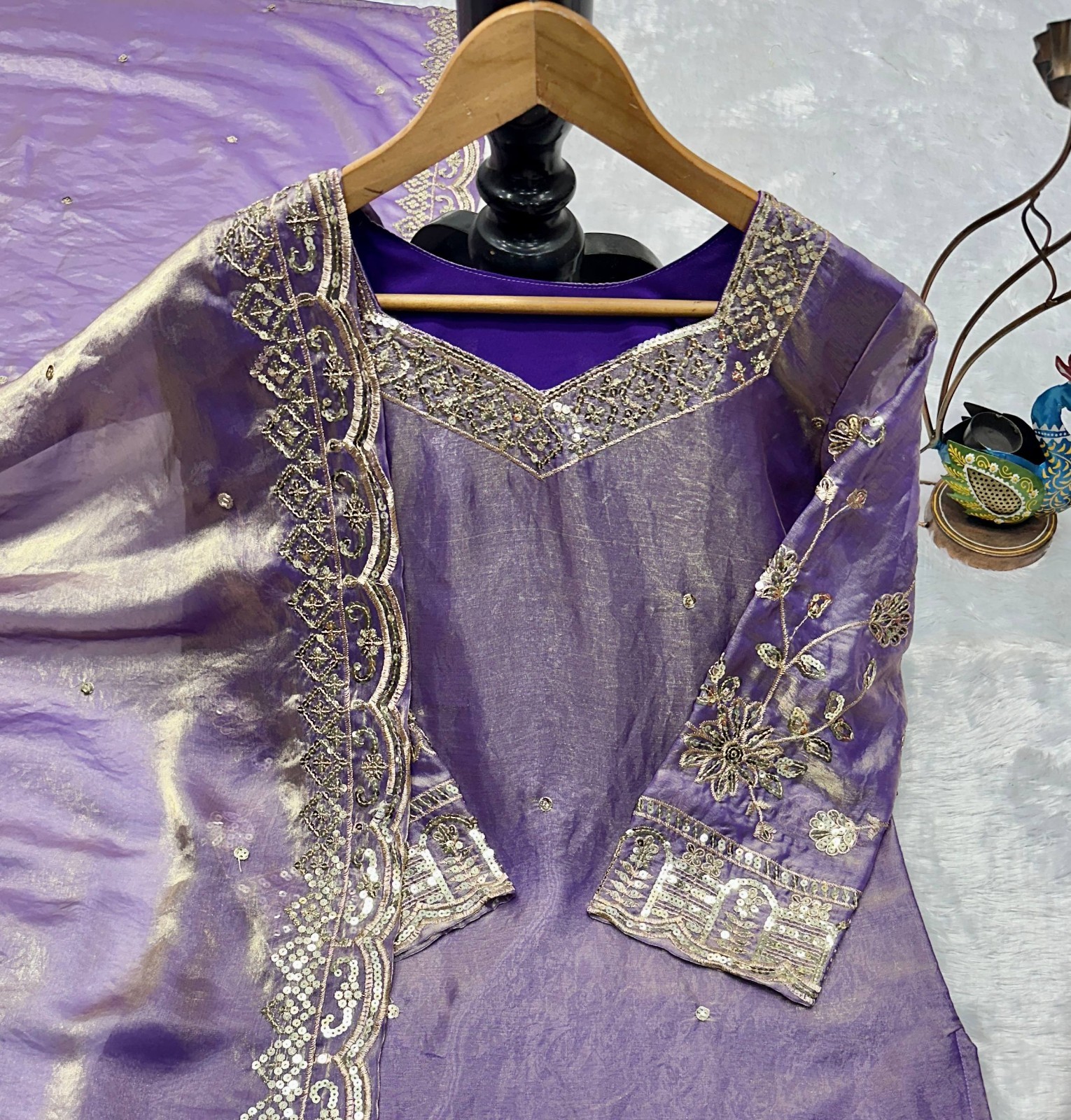 New Latest Heavy Pure Silk Purple Top Palazzo With Dupatta For Reception Wear