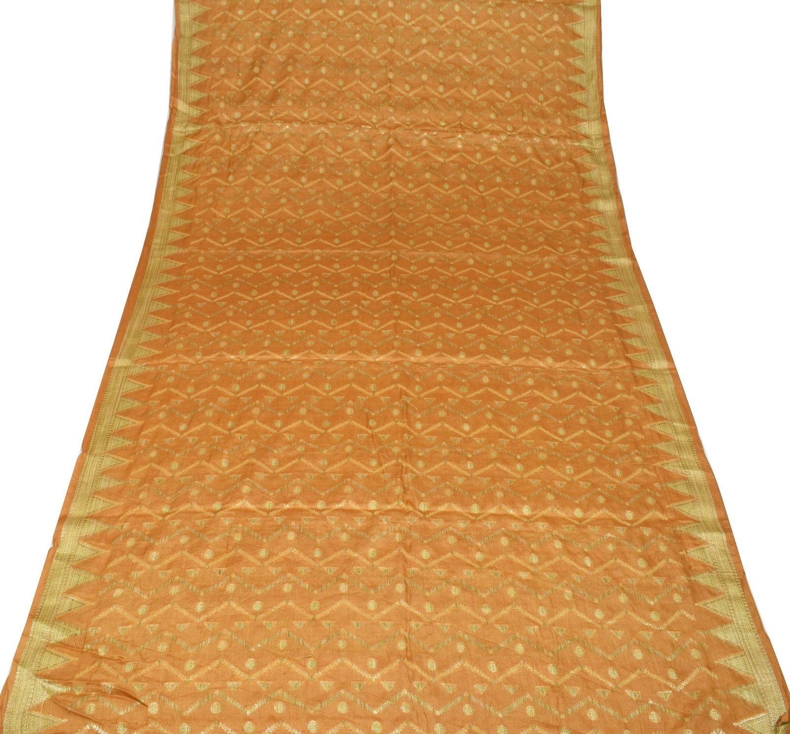 Sushila Vintage Mustard Saree Pure Tussar Silk Woven Geometrical 6Yd Sari Fabric