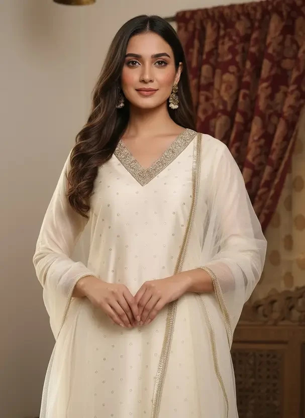 Women Chanderi Cotton Silk Kurta Pant Dupatta Set Party Wear Ethnic Kurti Set