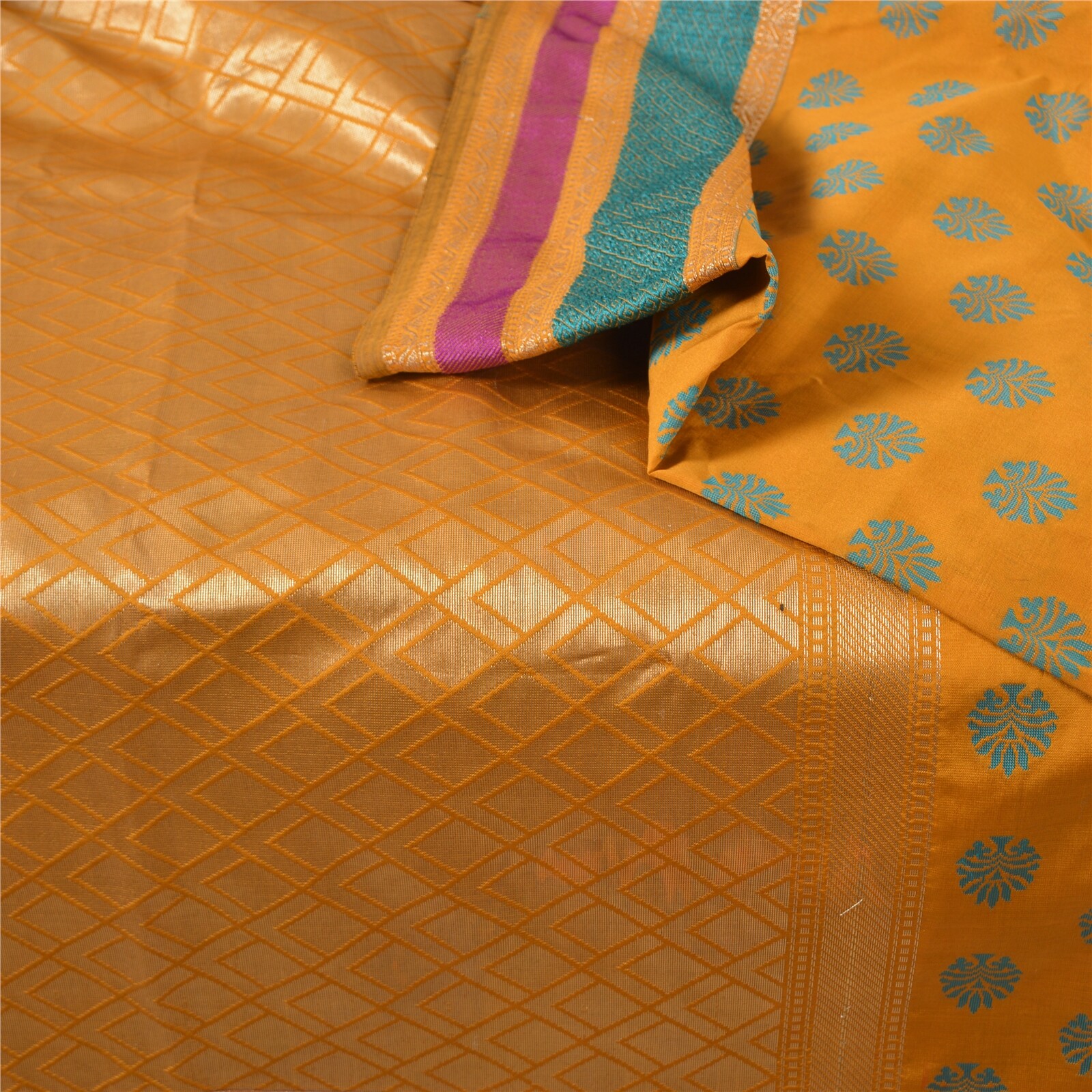 Sanskriti Vintage Mustard Indian Sari Art Silk Woven Work Sarees Zari Fabric