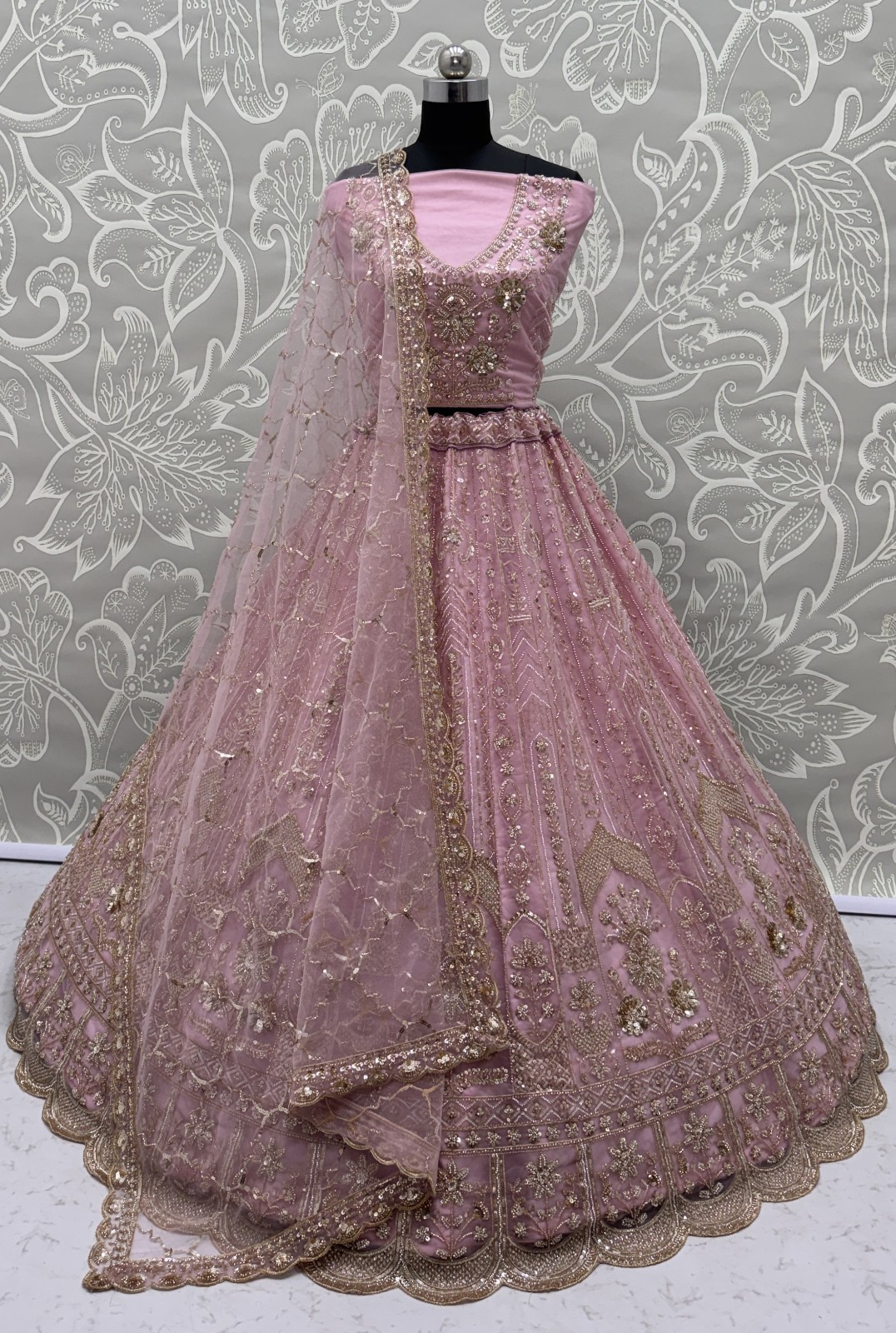 Luxury Bridal Net Lehenga Choli Handwork Sequins Zari Festival Outfit