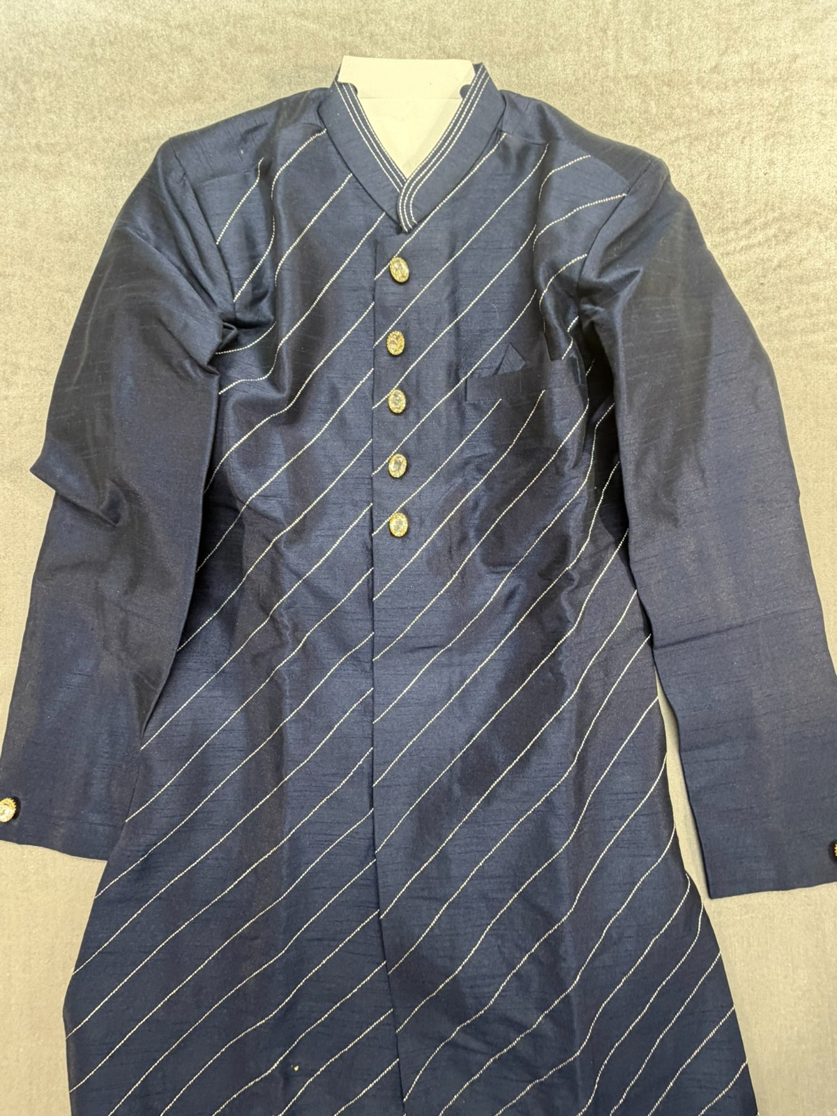 New Navy Blue South Asian Kurta Size 32 Gold Buttons