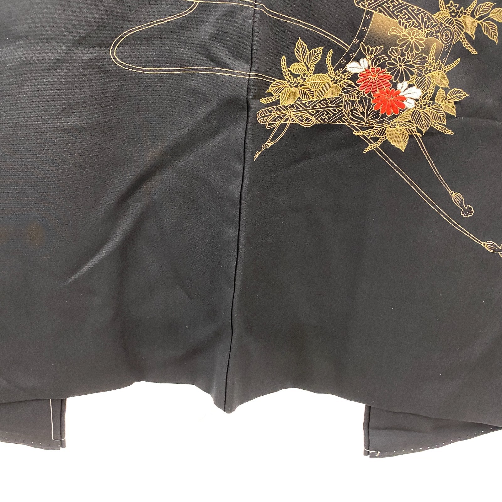 Japanese Vintage Kimono Haori Jacket Polyester Black Embroidery Traditional 30in