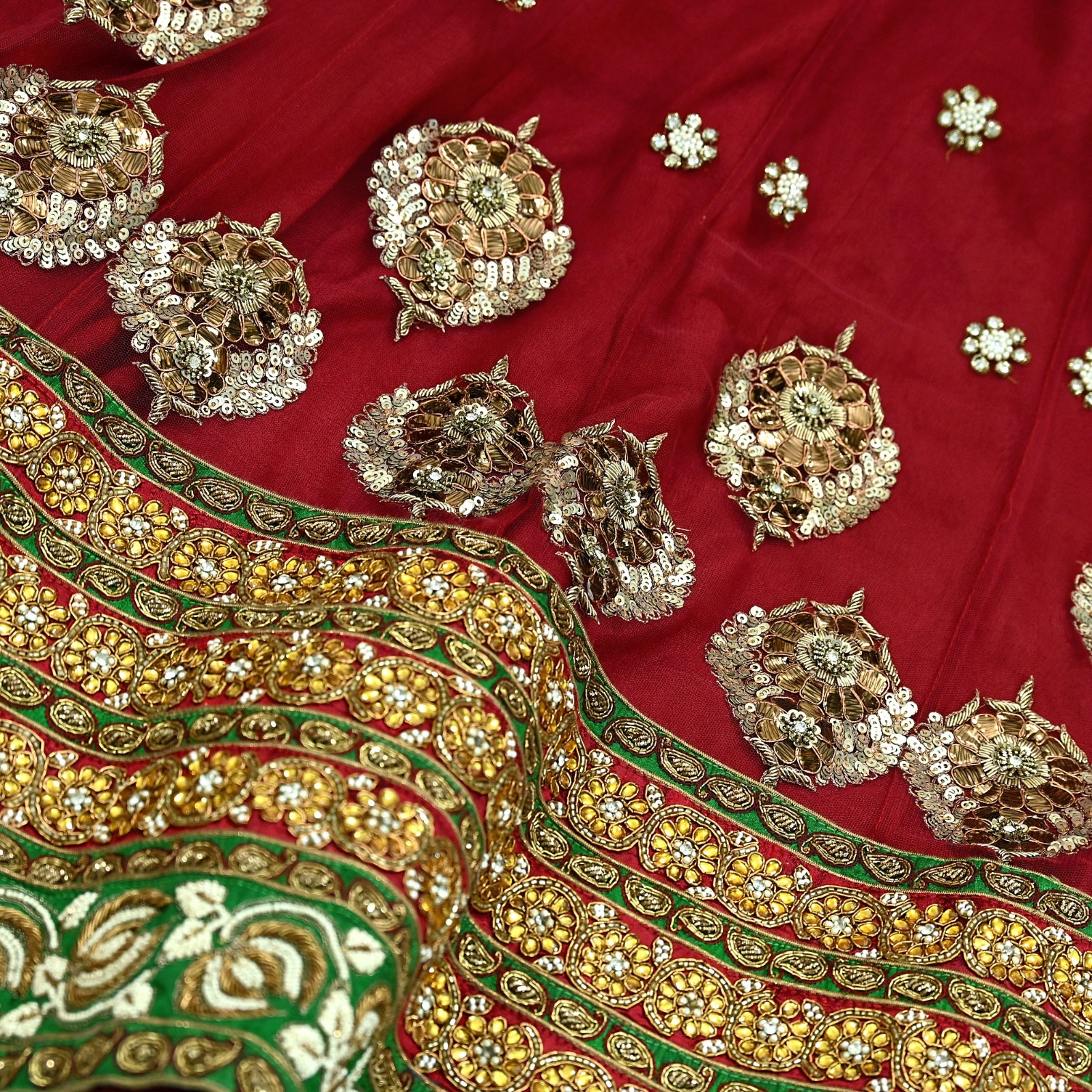 Heavy Pure Chanderi /Net Hand Embroidered Lehenga 3pcs Set Designer Sabyasachi