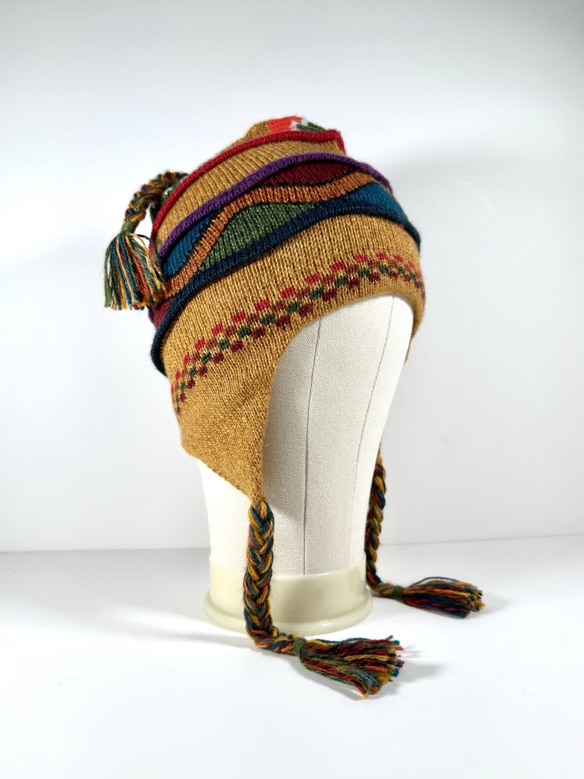 Peruvian Alpaca Chullo Hat Knitted Adean Earflap Beanie Handmade Chinchero Peru