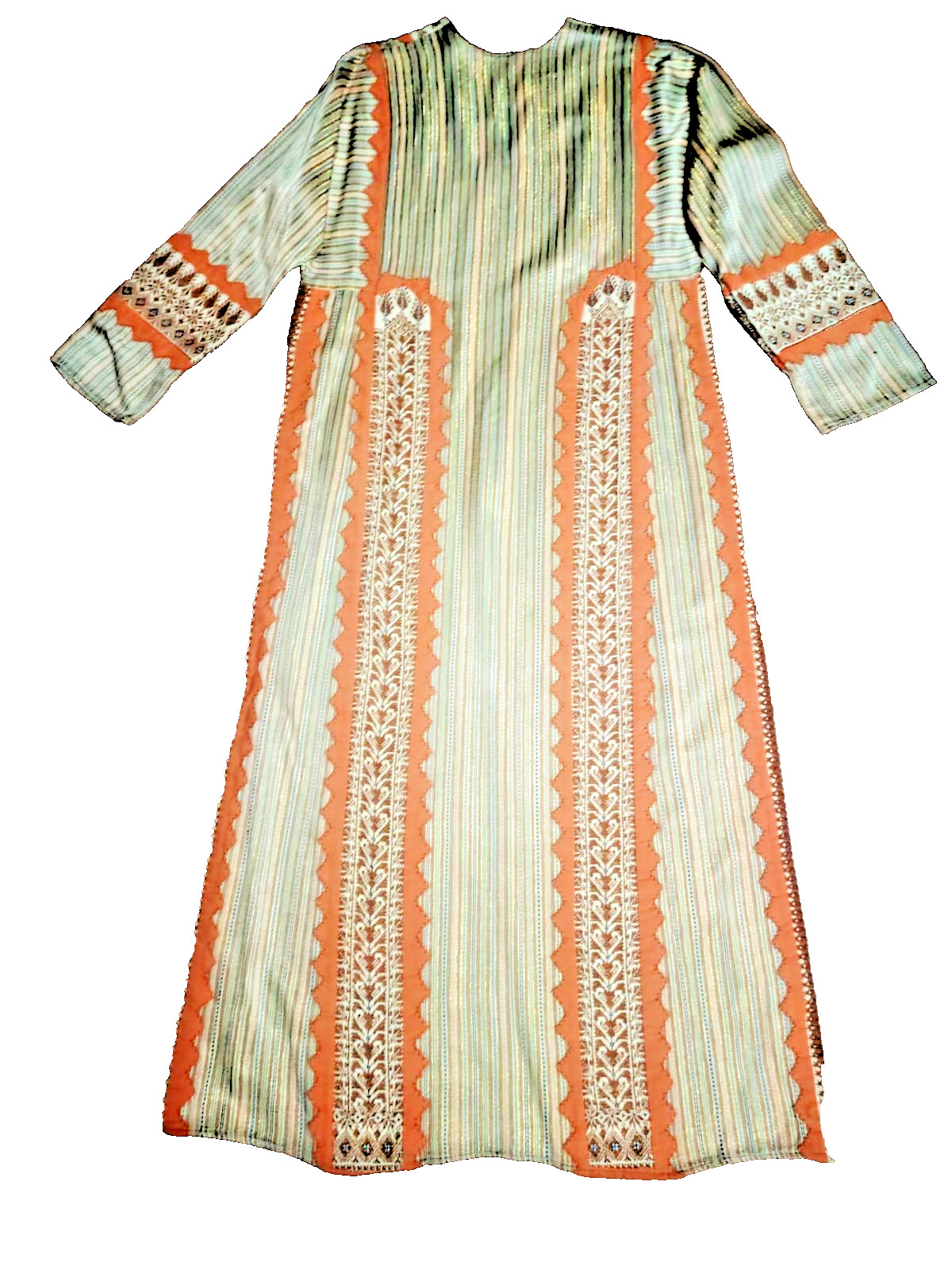 Vtg Handmade Traditional Embroidered Thobe Arabic Ethnic Long Sleeve Dress SizeL