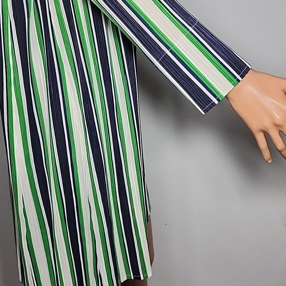 Chico’s Travelers Women’s Green Blue White Stripe Open Front Jacket Size 1 M