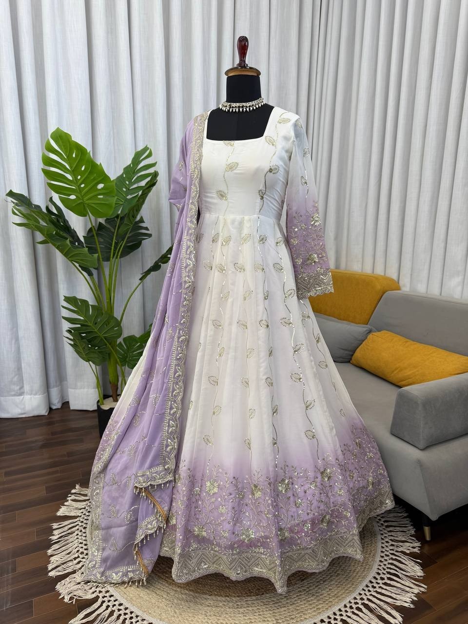 Latest New Star Georgette White Gown Bottom With Dupatta For Women & Girls