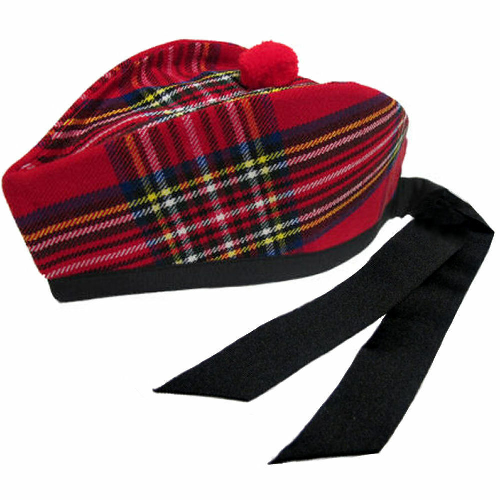 Glengarry Scottish Piper Kilt hat Wool Royal Stewart tartan Hats bagpipe hat