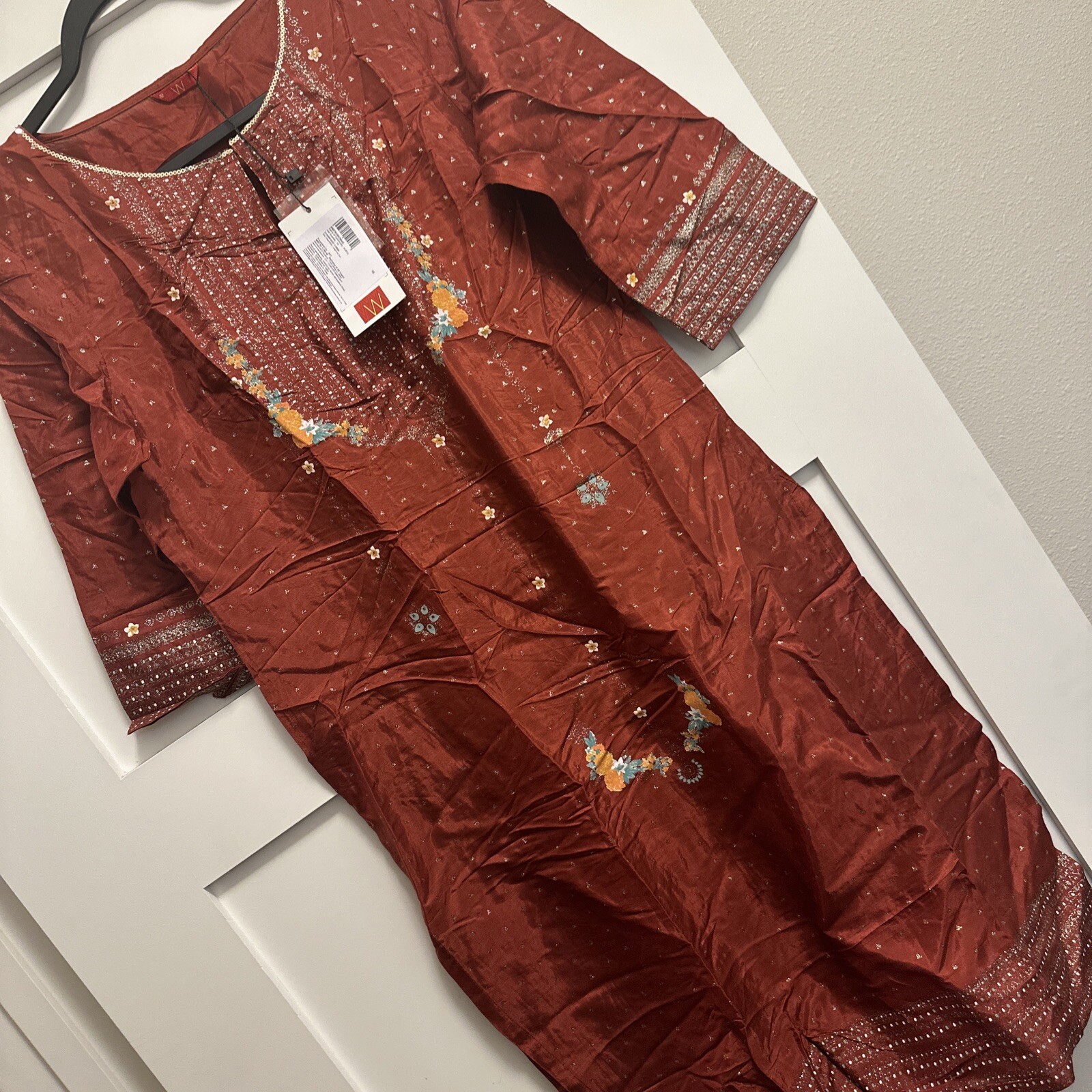 W Women Round Neck Kurta Boho Indian Bollywood Shirt Dress Glitter 10 NEW