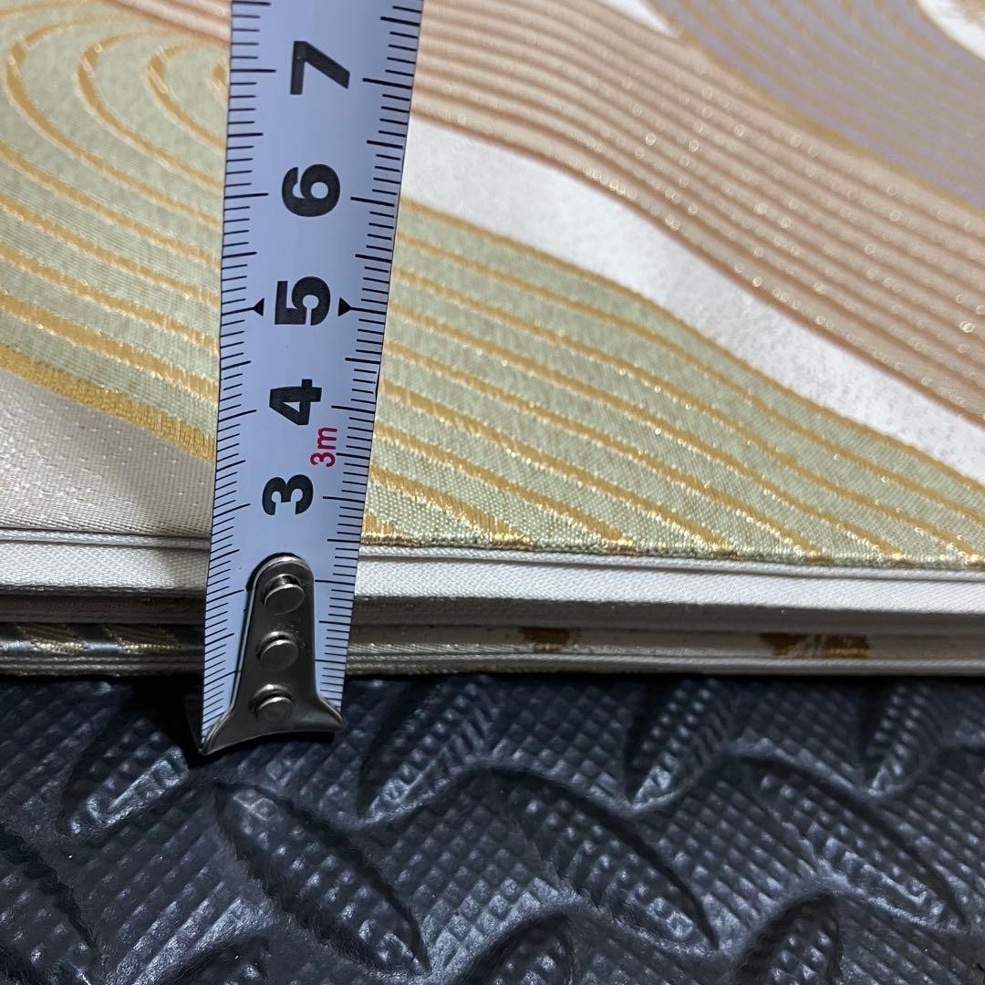 Japanese Silk Fukuro Obi Silver Gold Floral Roundel Curved Line 440 x 30.5 cm