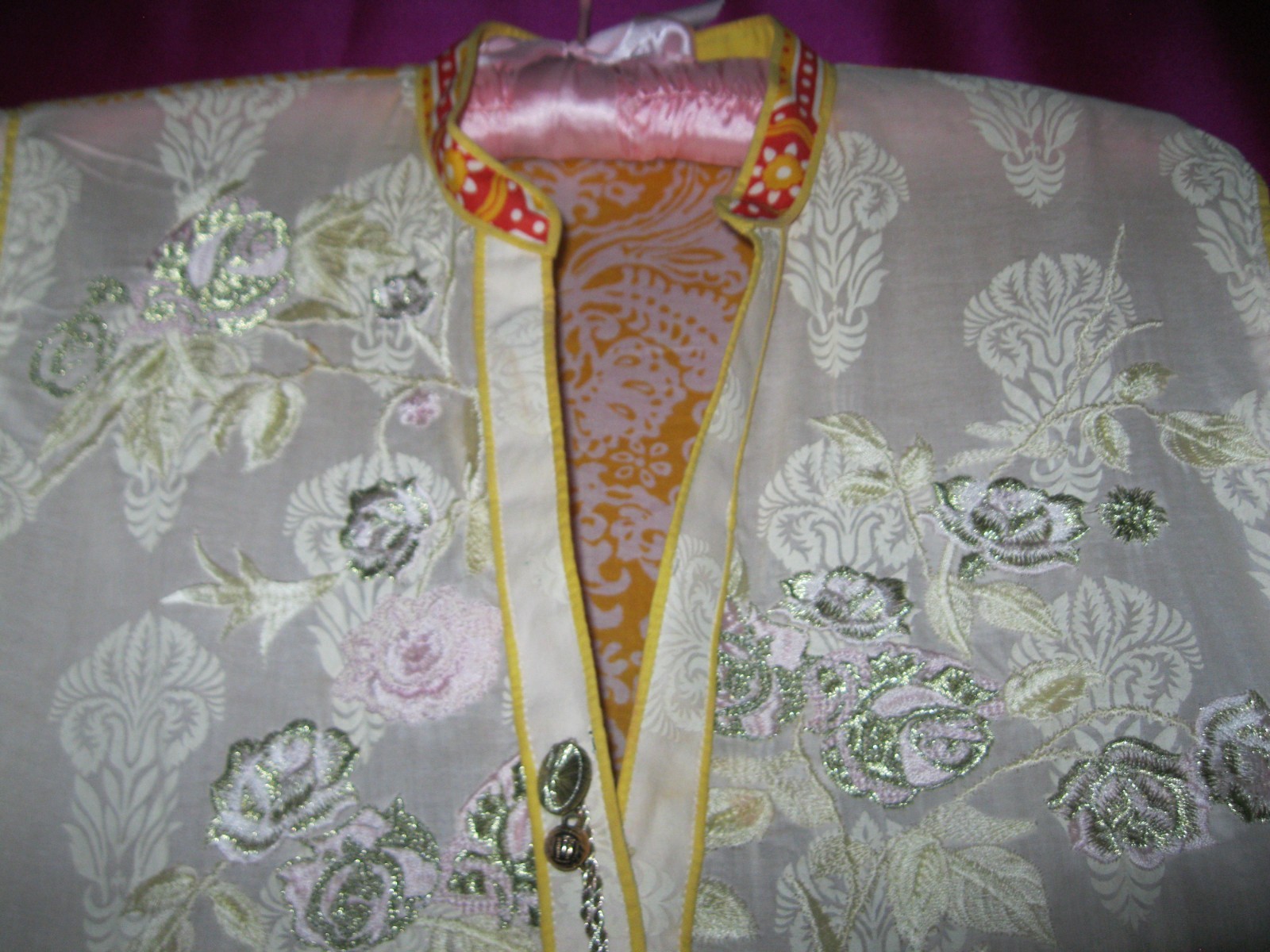 INDIA, COTTON DRESS/KURTA, W/ PINK, ORANGE AND SILVER EMB., SZ. S/M