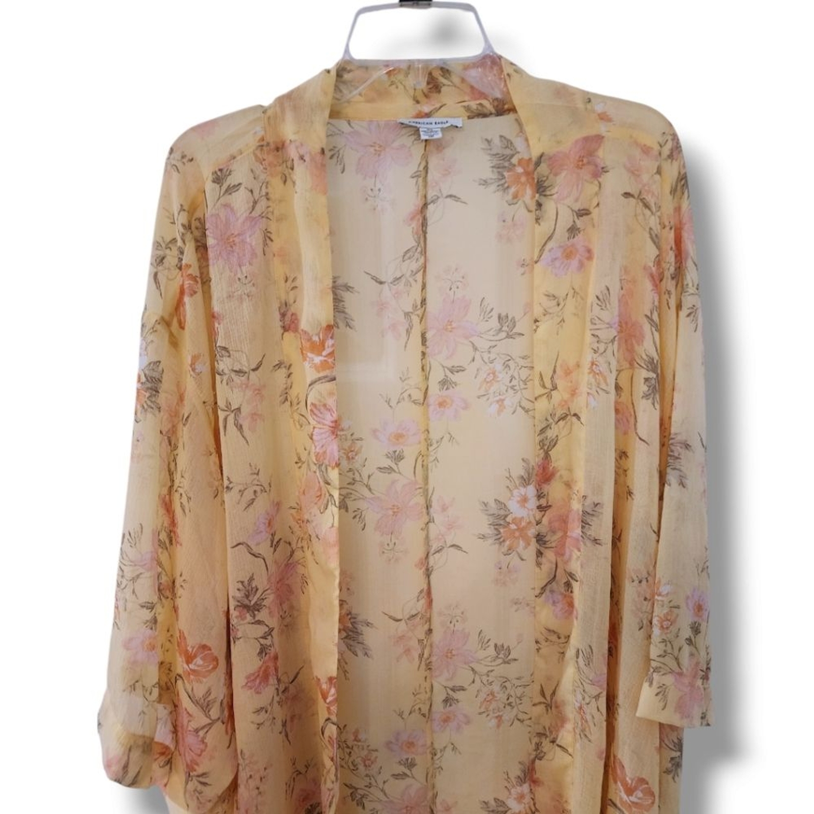 American Eagle Outfitters AEO yellow amd pink floral sheer relaxed fit kimono OS