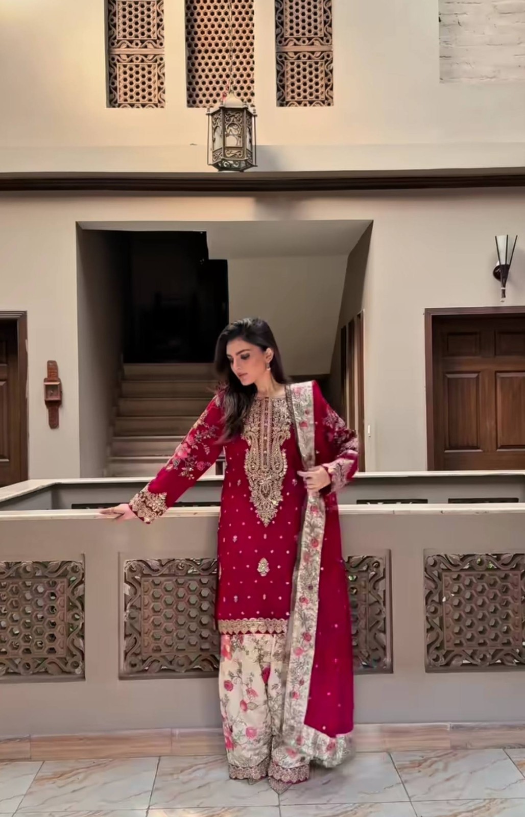 Latest Maroon Faux Georgette Salwar Kameez With Dupatta For Indian Festive Wear
