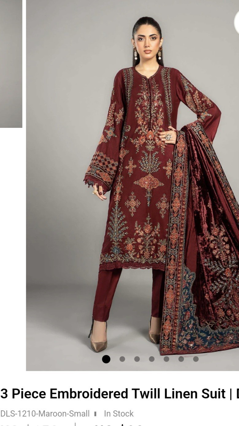 Maria B 3 Piece Embroidered Twill Linen Suit Size M