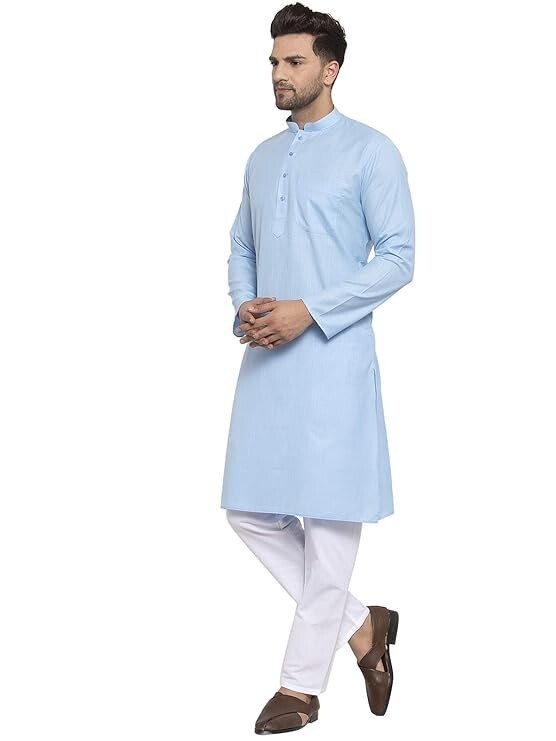 Men’s Cotton Solid Kurta With Drawstring Pyjama Set