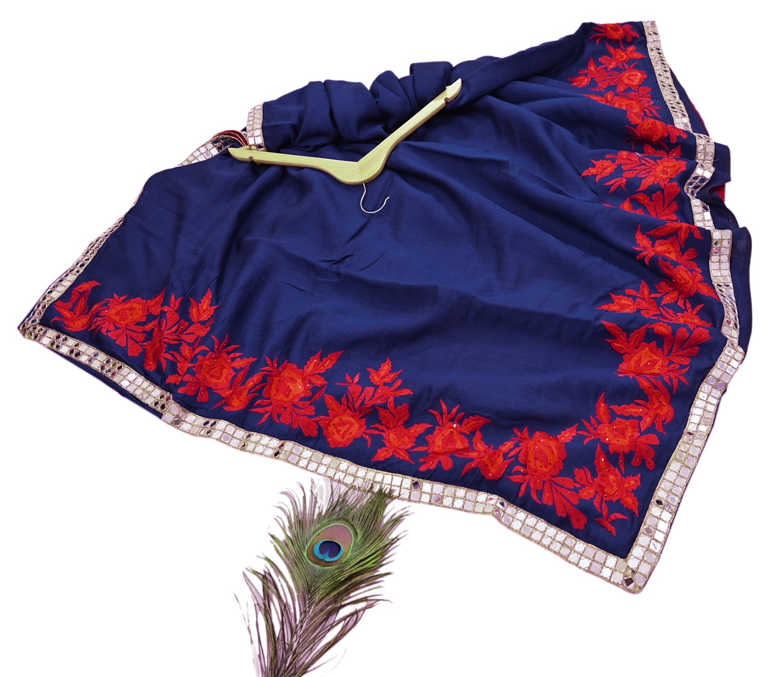 Indian Rare Vintage Zardozi Sarees Deep Blue Pure Silk Hand Embroidered Sari