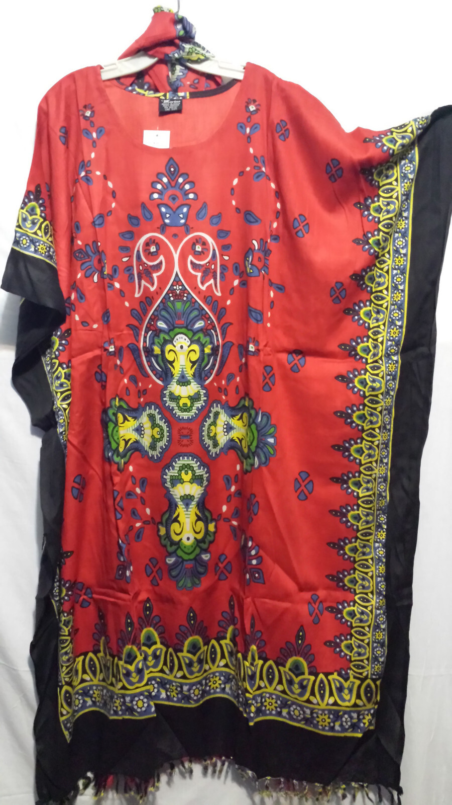 Women Rayon Kaftan Dress Caftan African Dashiki Print Round Red neck One Size