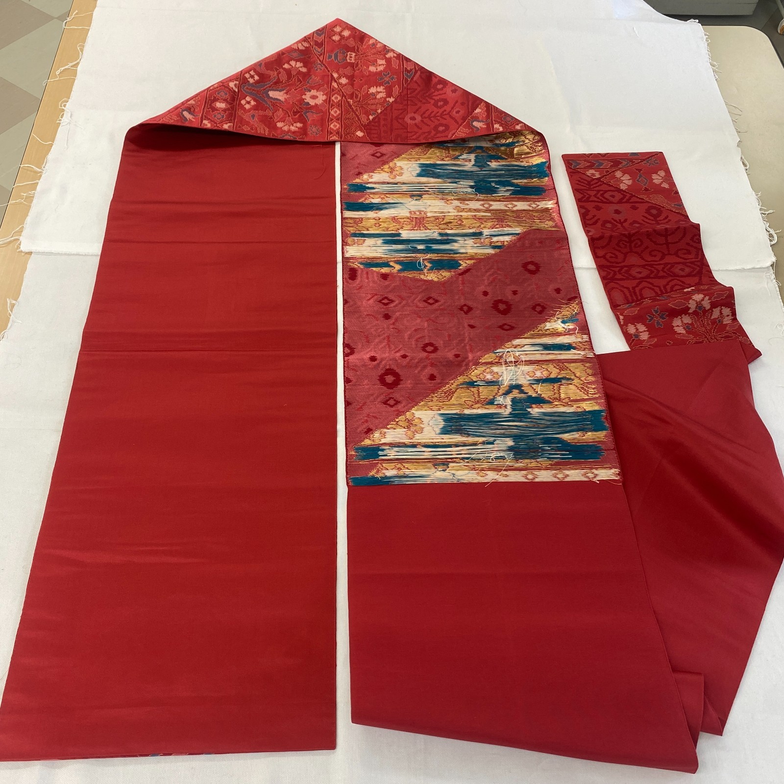 Japanese Vintage Kimono Nagoya Obi Silk Red Traditional Authentic 135x 11 in